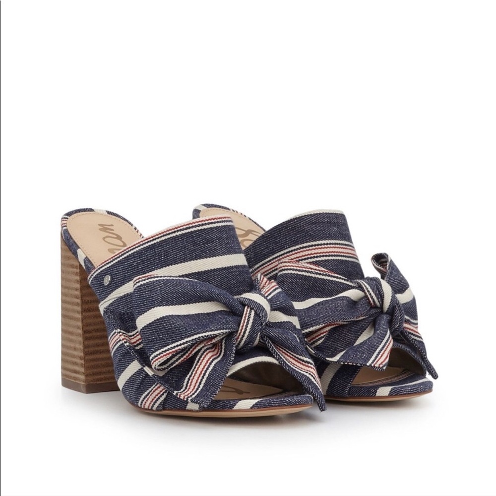 Sam Edelman Yumi Striped Bow Mules Sandals Heels 7